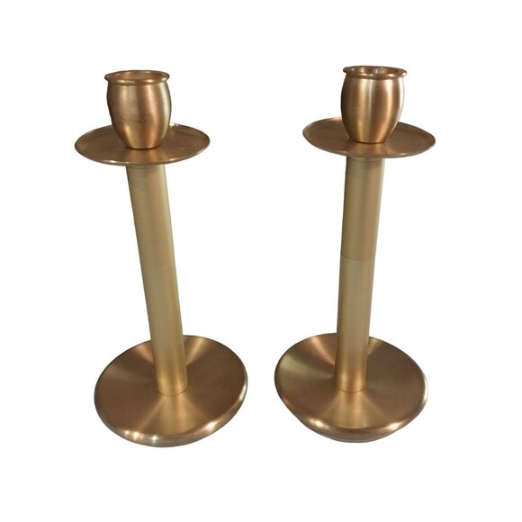 Brass Candle Holders for Standard Taper Candles in Brushed Gold Finish - Picture 3 of 7